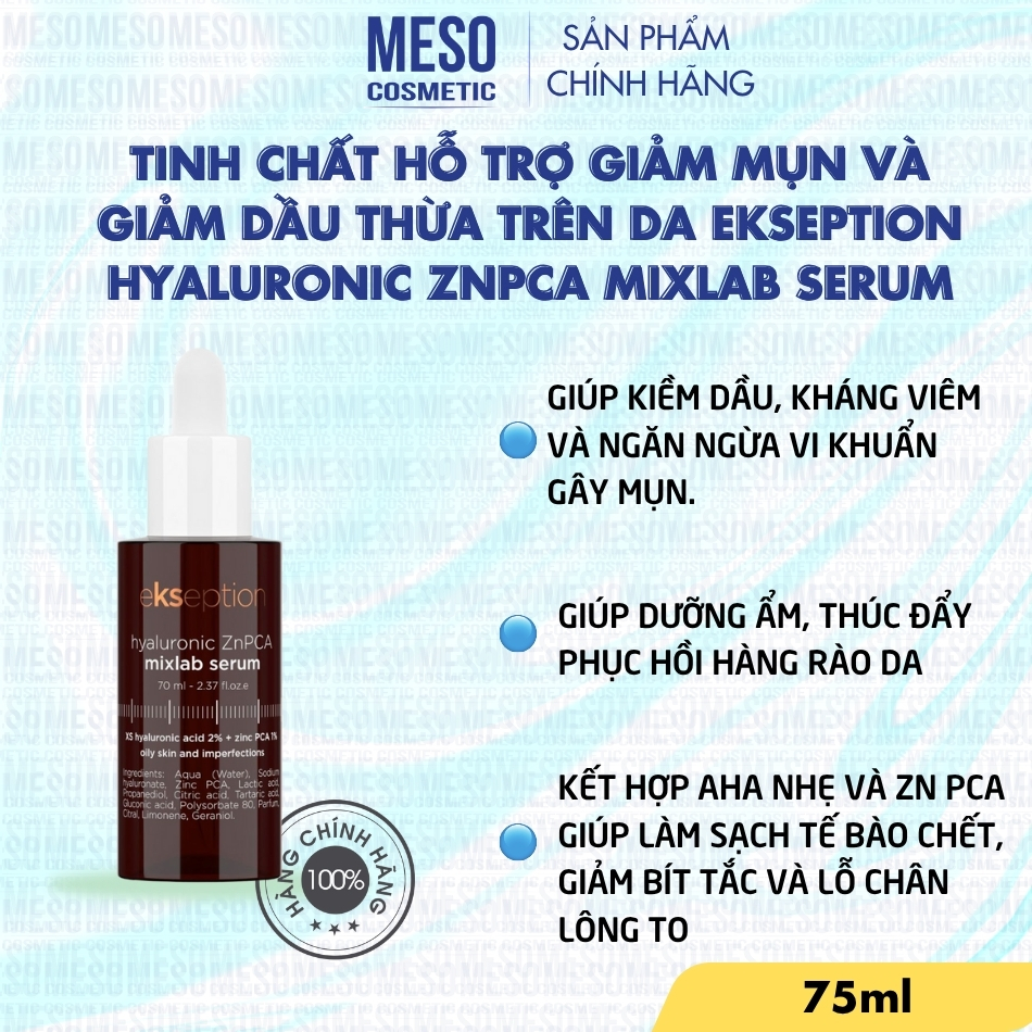 Tinh chất hỗ trợ giảm mụn và giảm dầu thừa trên da EKSEPTION HYALURONIC ZNPCA MIXLAB SERUM